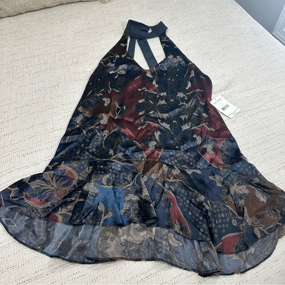 Free People Dresses & Skirts - Free People Floral Paisley Halter High-Low Dress in Navy, Burgundy, and Brown